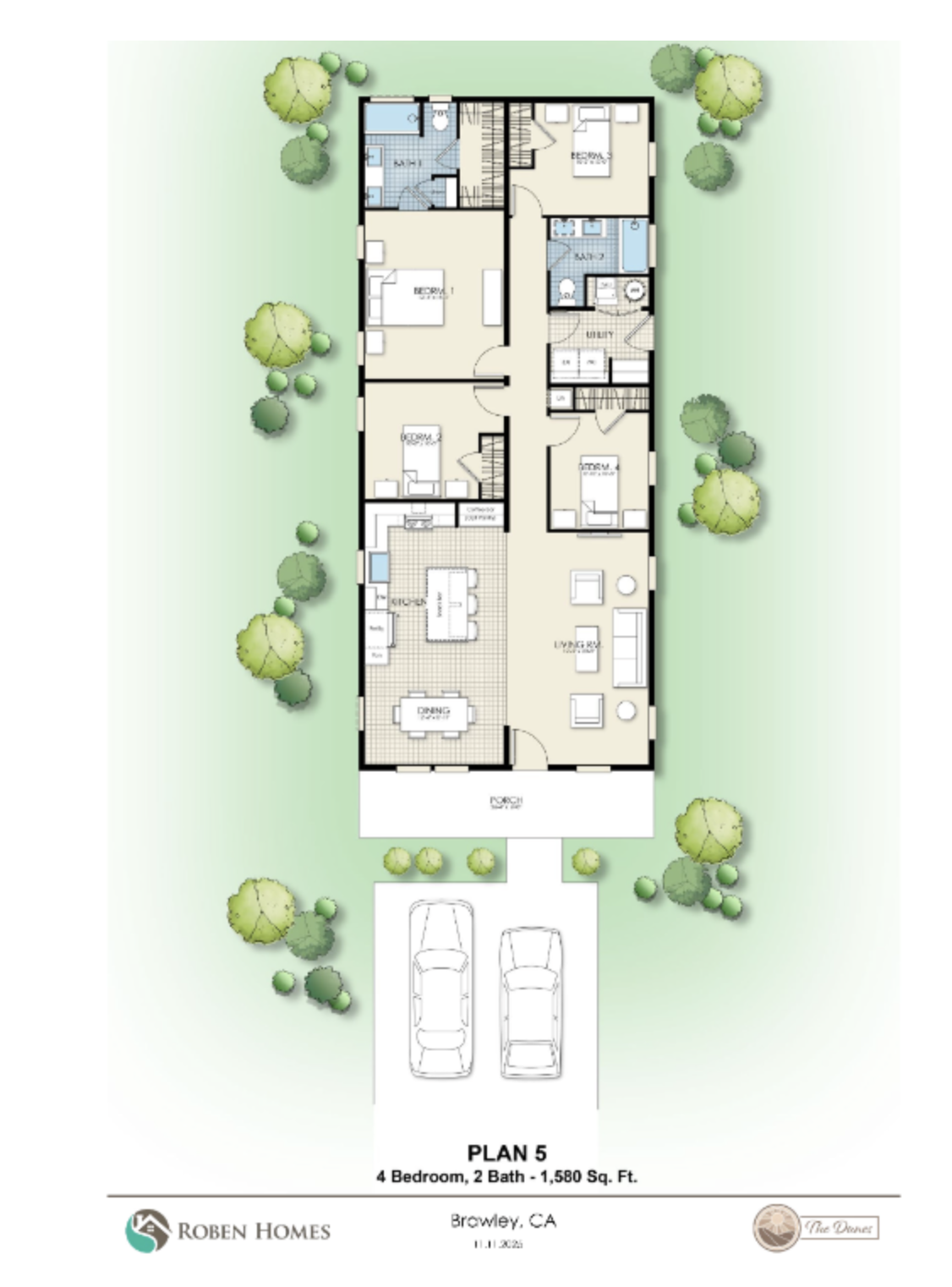 Plan 5 floor plan — 4 bed 2 bath 1,580 sq ft