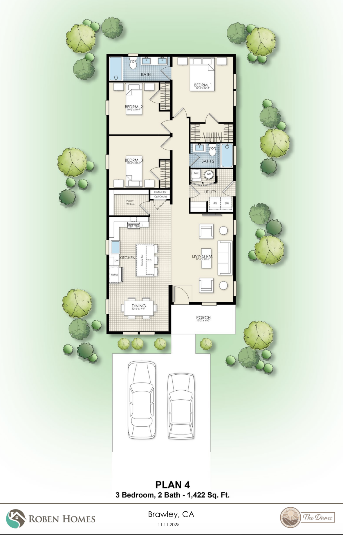 Plan 4 floor plan — 3 bed 2 bath 1,422 sq ft